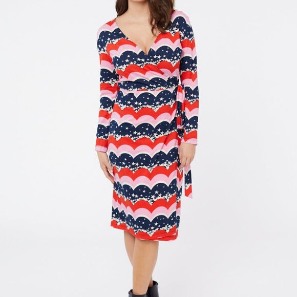 Joanie Clothing Diane Star Print Long Sleeve Wrap Dress 14 - Picture 3 of 10